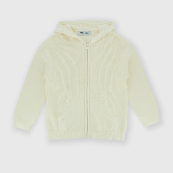 Cardigan in cotone con cappuccio da bambino, bianco