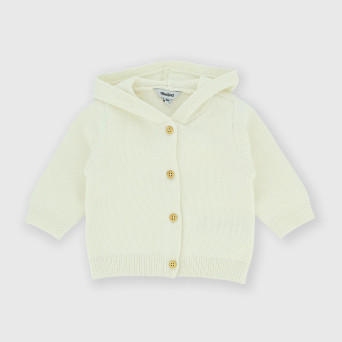 Cardigan in cotone con cappuccio da neonato, bianco