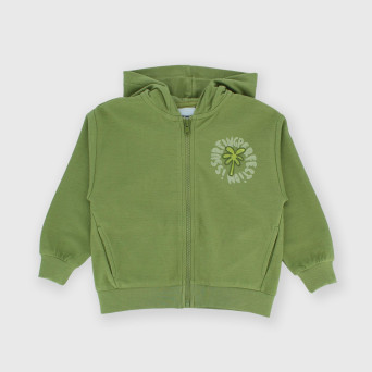 Felpa aperta con cappuccio da bambino, verde
