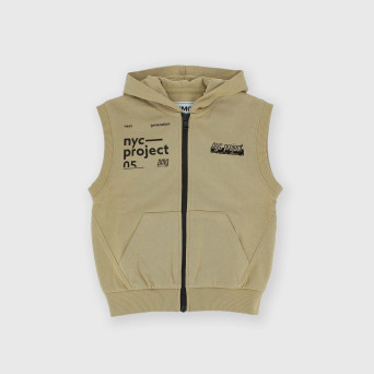 Gilet aperto in Jersey pesante con cappuccio da bambino, beige