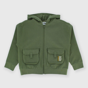 Felpa aperta con cappuccio da bambino, verde