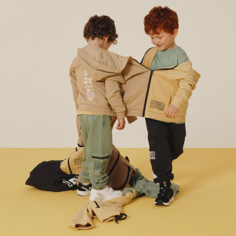 Felpa aperta con cappuccio da bambino, beige