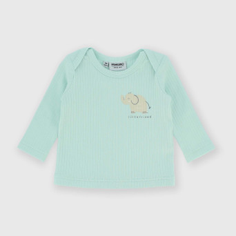 Langarm, geripptes T-shirt für Neugeborene, grün.