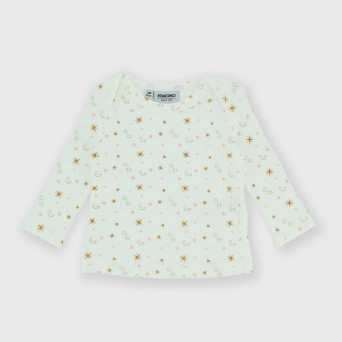 Langarm, geripptes T-shirt für Neugeborene, weiss.