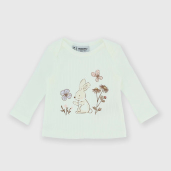 Langarm, geripptes T-shirt für Neugeborene, weiss.