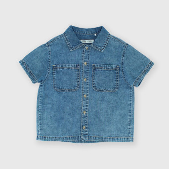 Camicia in jeans a maniche corte da bambino, blu