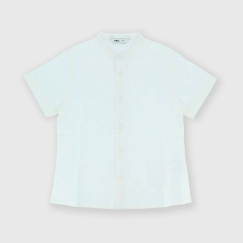 Camicia in cotone-lino a maniche corte da bambino, bianco