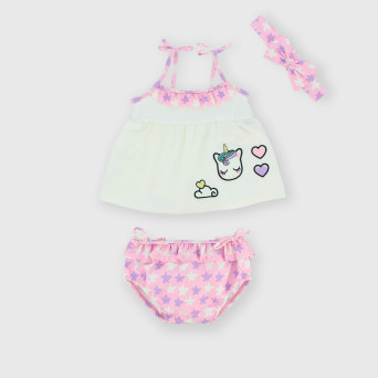 Completo costume tre pezzi da bambina, bianco