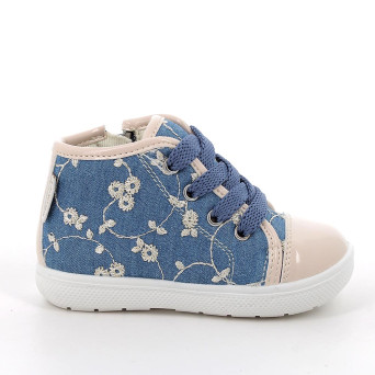Scarpe da bambina celeste e beige con zip