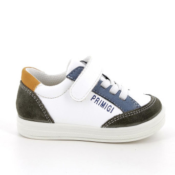 Sneakers da bambino verde e bianco con strap
