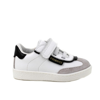 Sneakers da bambino bianco e nero con strap