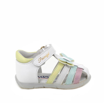 Sandals for girls white and green with velcro