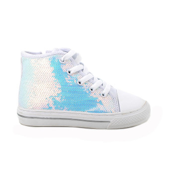 MÄDCHEN SNEAKER SILBER UND WEISS MIT ZIP
