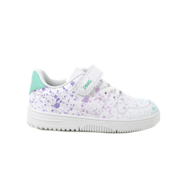 Sneakers da bambina bianco e verde con strap