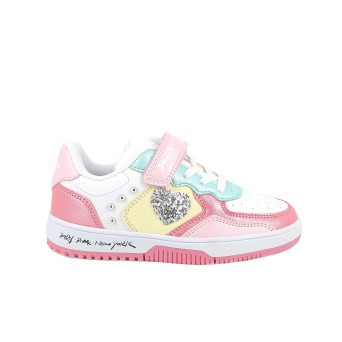 Sneakers da bambina fuxia e bianco con strap