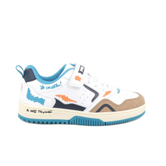 Sneaker pour garçon blanc et turquoise avec velcro