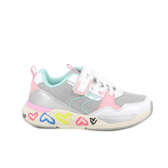 Sneakers da bambina argento e bianco con strap