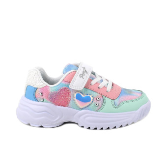 Sneakers da bambina rosa e turchese con strap
