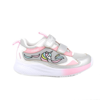 Sneakers da bambina argento e grigio con strap